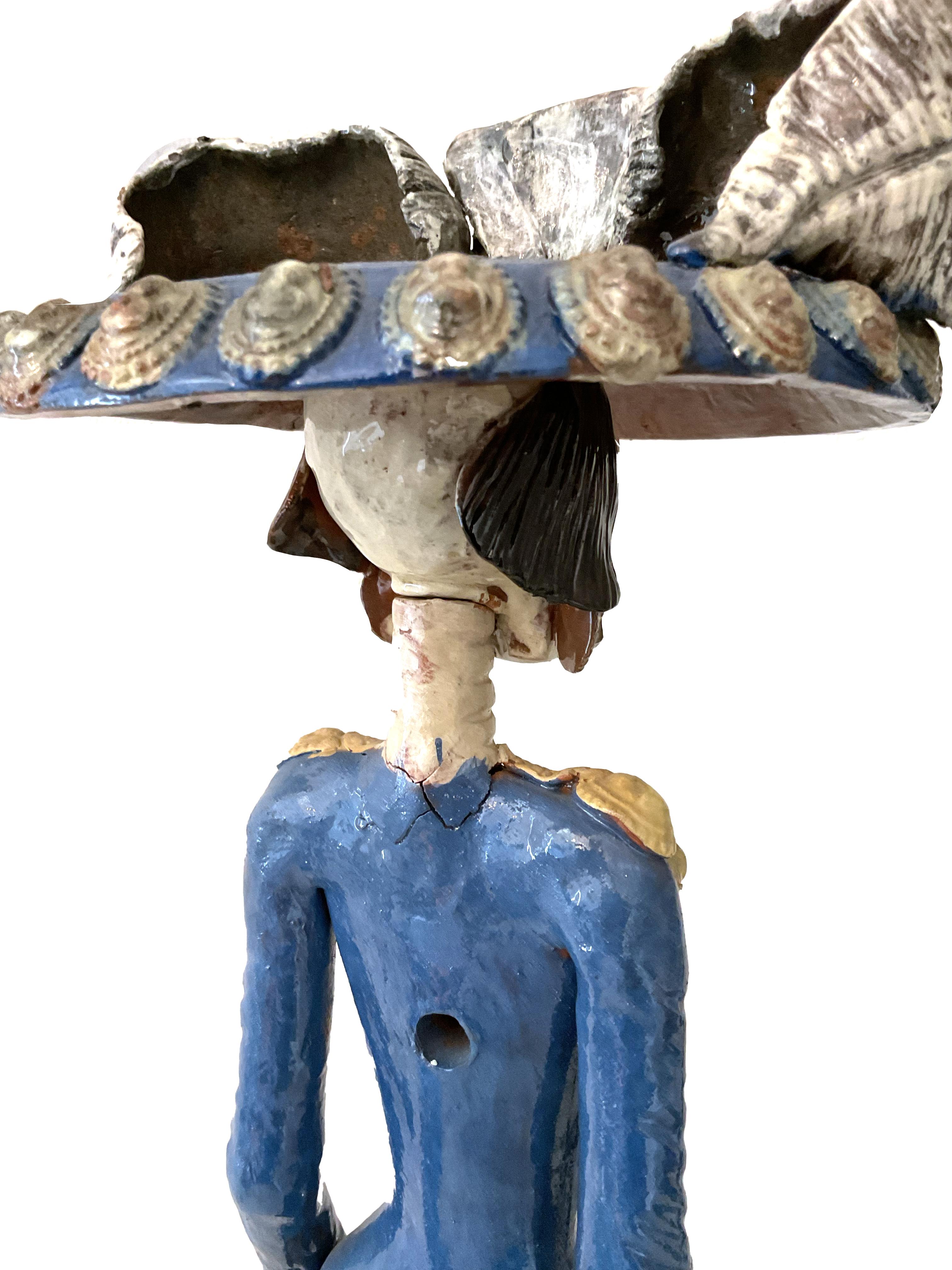 Terracotta Catrina, polychrome terracotta sculpture, Mexico For Sale