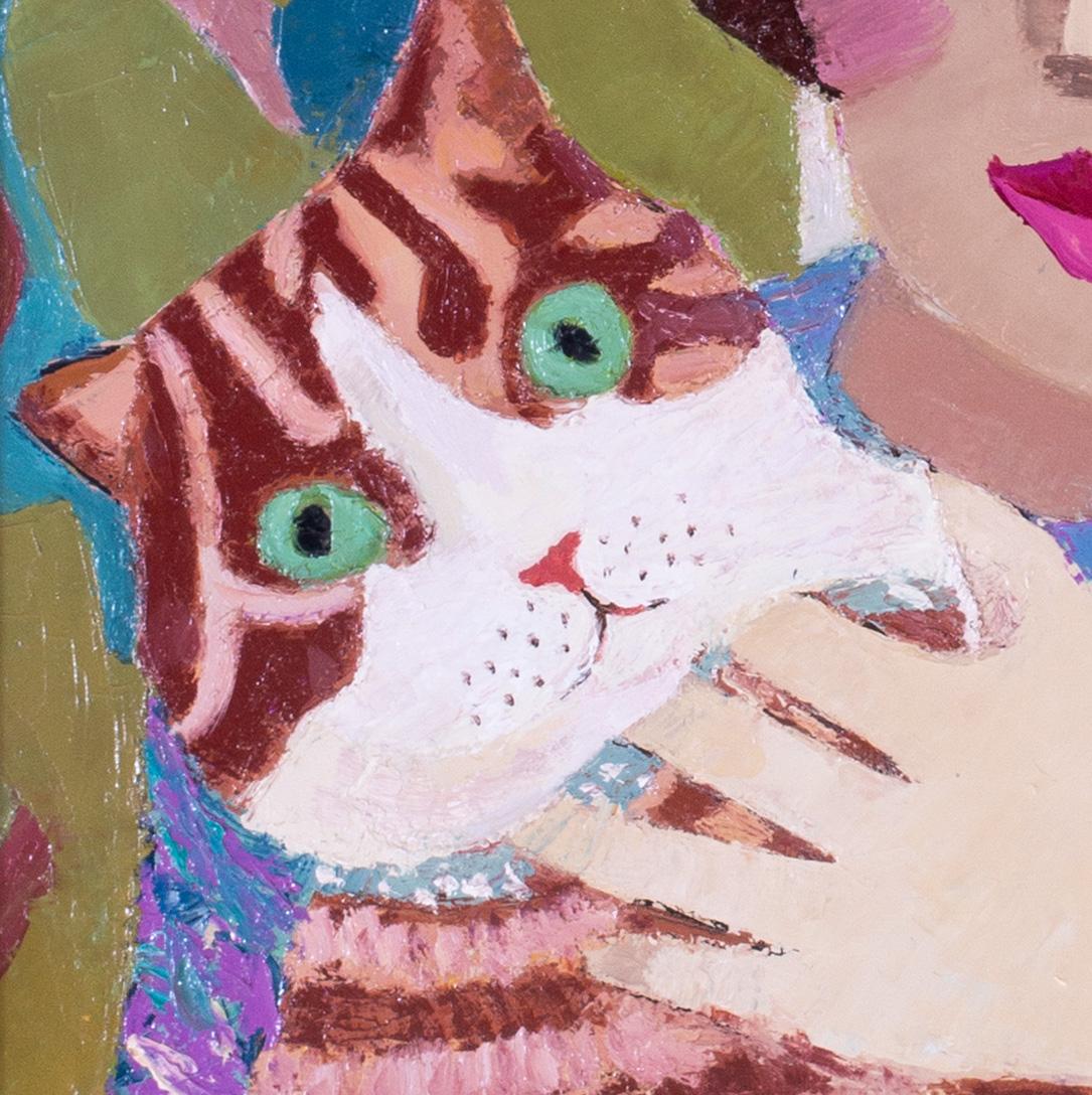 Scottish 20th Century naive oil painting 'Beautiful betsy' with ginger cat - Beige Animal Painting by Catriona Millar