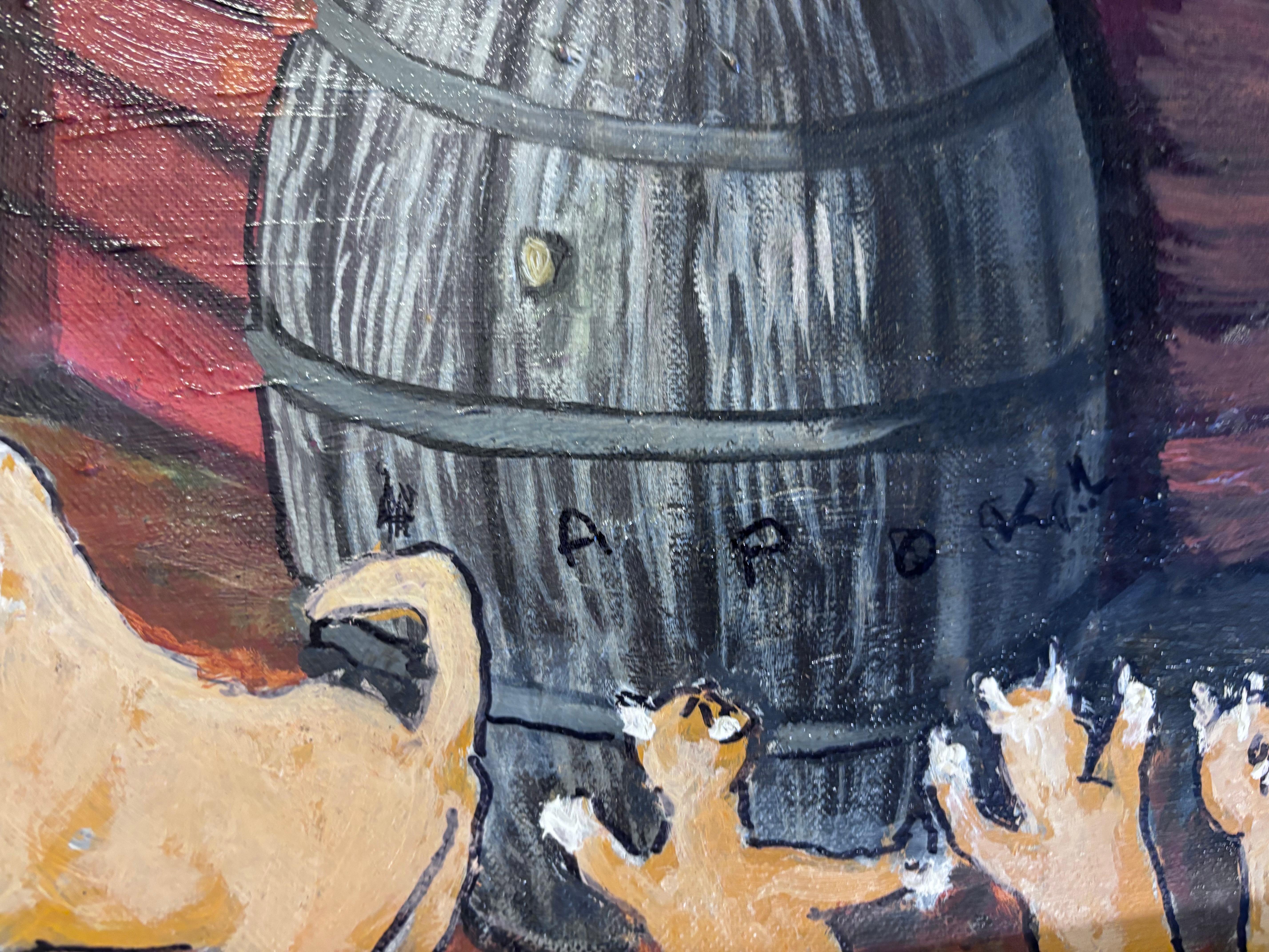 20ième siècle Cats Painting Outsider Folk Artist Gloria Laposka en vente