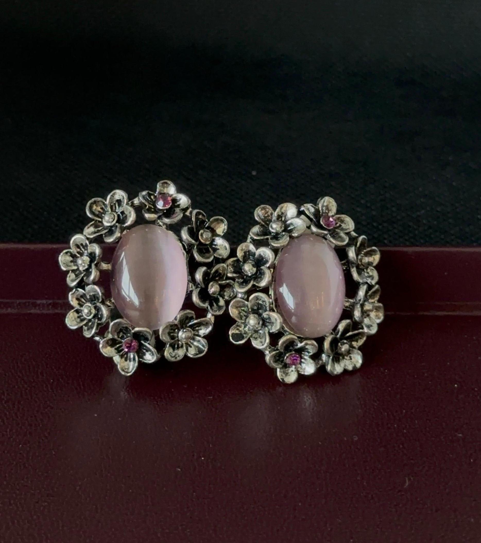 Victorian Cat's Eye Amethyst Sterling Silver Earrings For Sale