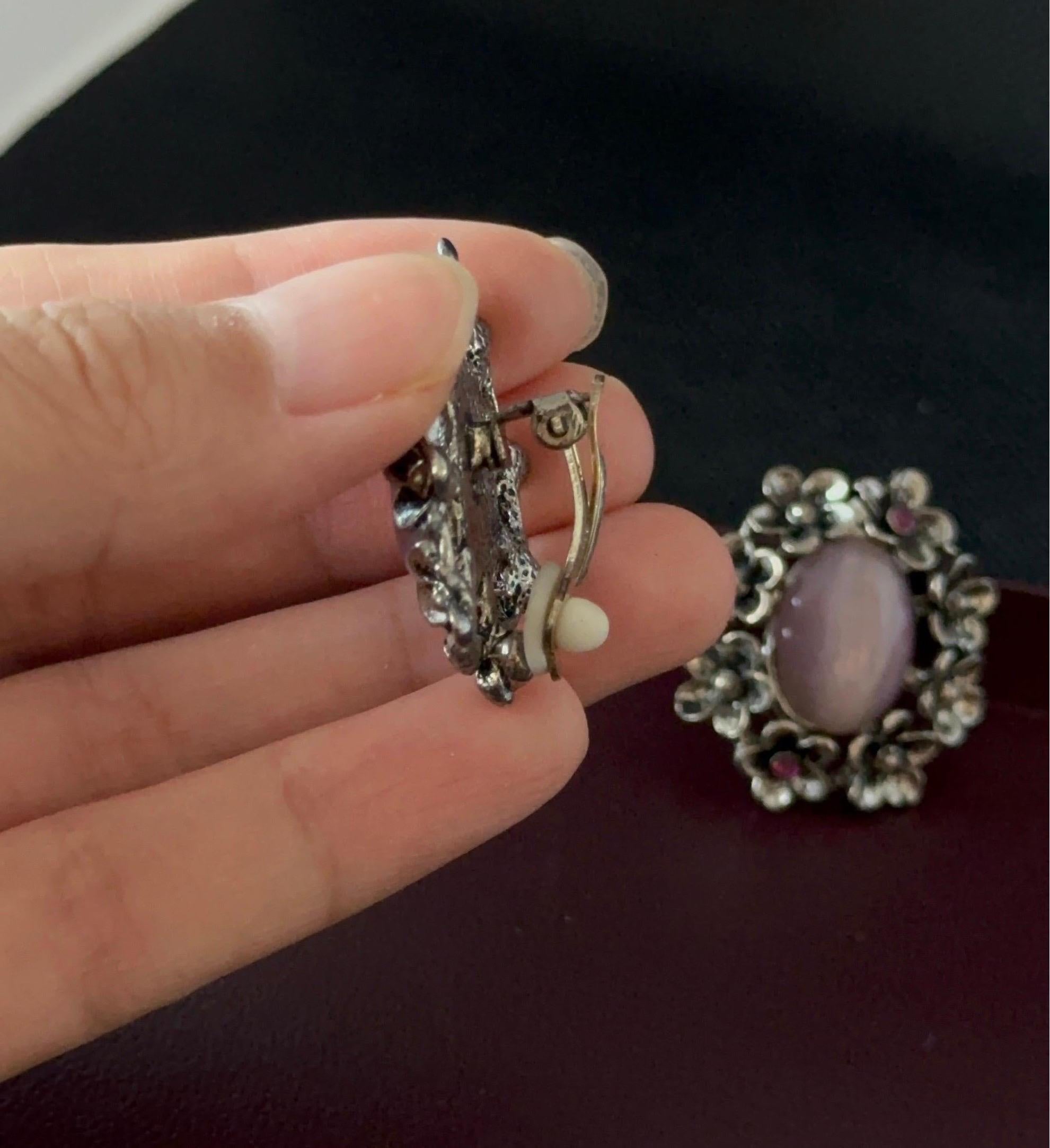 Cat's Eye Amethyst Sterling Silver Earrings In Good Condition For Sale In West Palm Beach, FL