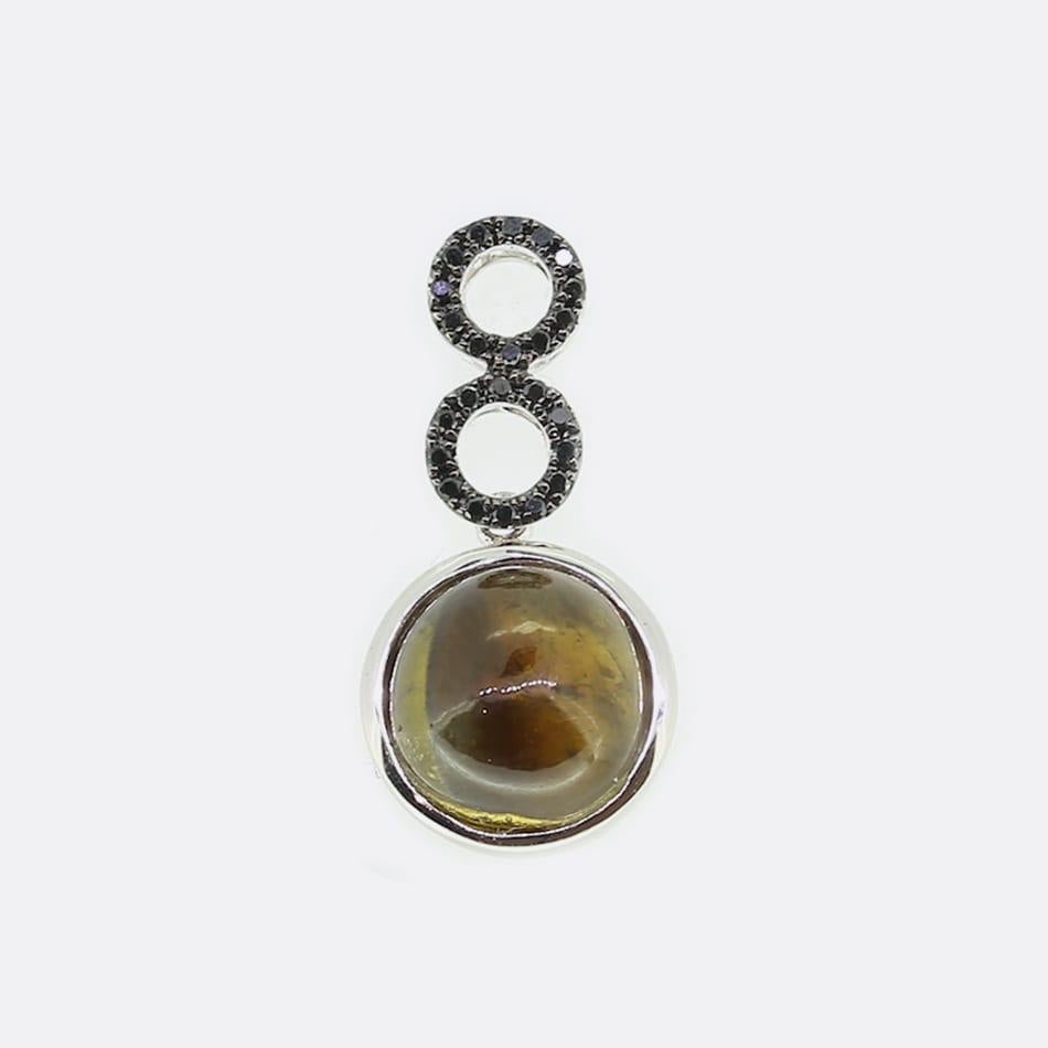 Cats Eye and Black Diamond Pendant In Good Condition In London, GB