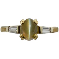 Bague chats-eye et diamants en or 18 carats
