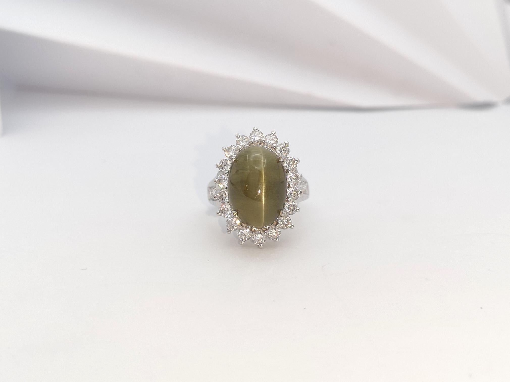 Bague œil de chat en apatite et zircon cubique sertie d'argent en vente 10