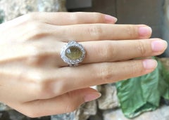 Cat's Eye Apatite with Cubic Zirconia Ring set in Silver Settings