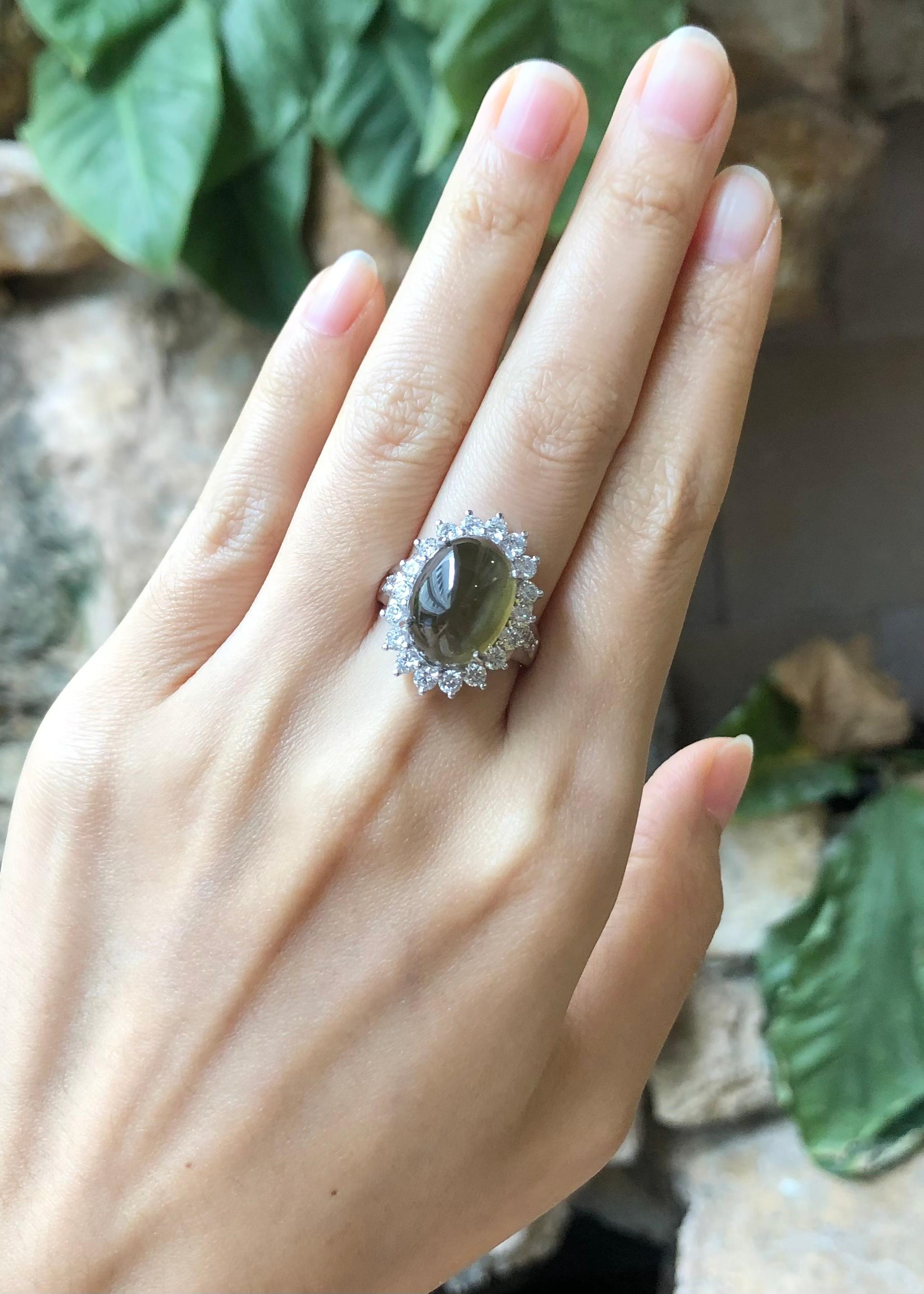 Bague œil de chat en apatite et zircon cubique sertie d'argent en vente 1