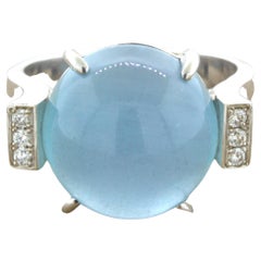 Cats Eye Aquamarine Diamond 18k White Gold Ring