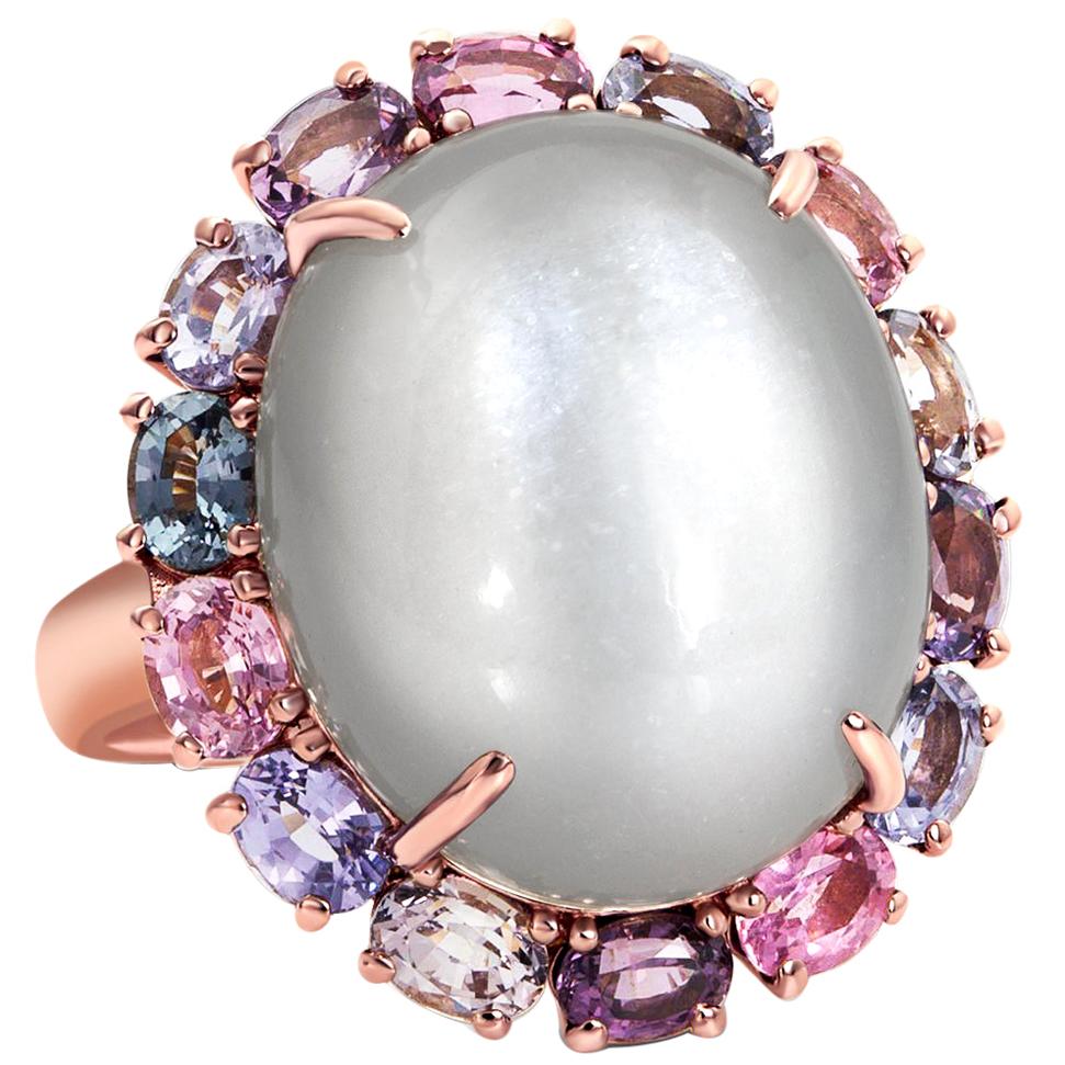 18 Karat Rose Gold Cats Eye Cabochon Moonstone Spinel Cocktail Ring