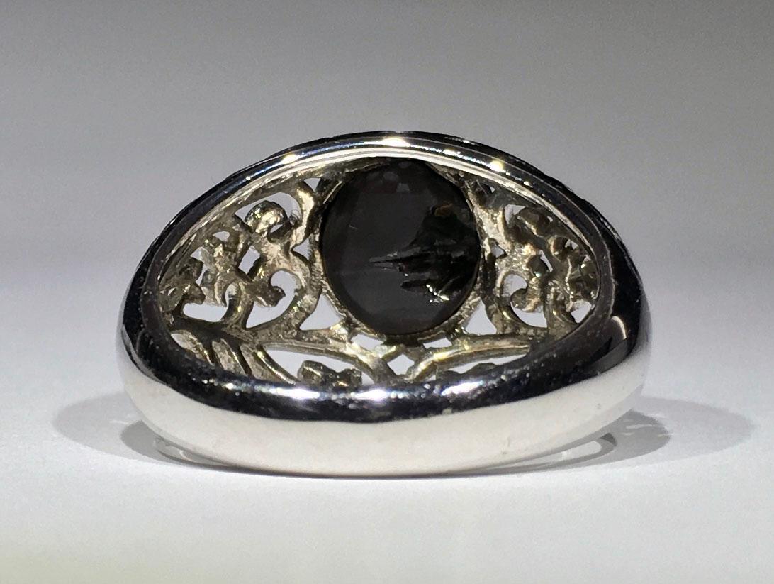 Cats Eye Cabochon Sillimanite Silver Ring For Sale 2