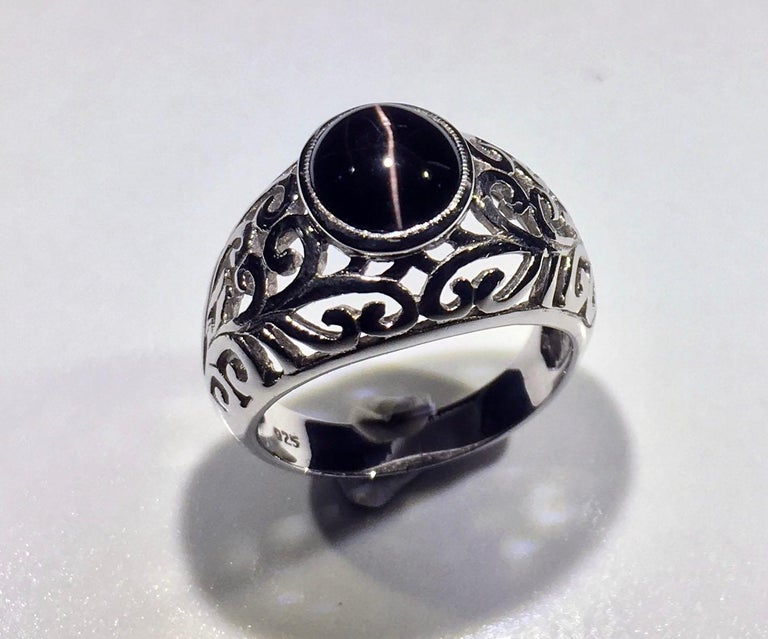 Cats Eye Cabochon Sillimanite Silver Ring For Sale at 1stDibs ...