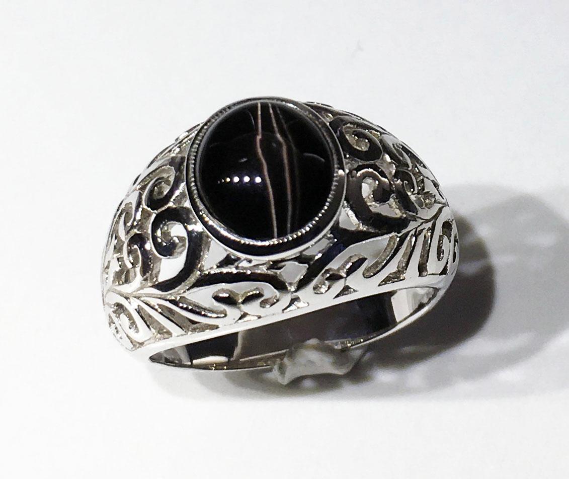 Cats Eye Cabochon Sillimanite Silver Ring In New Condition For Sale In Seattle, WA