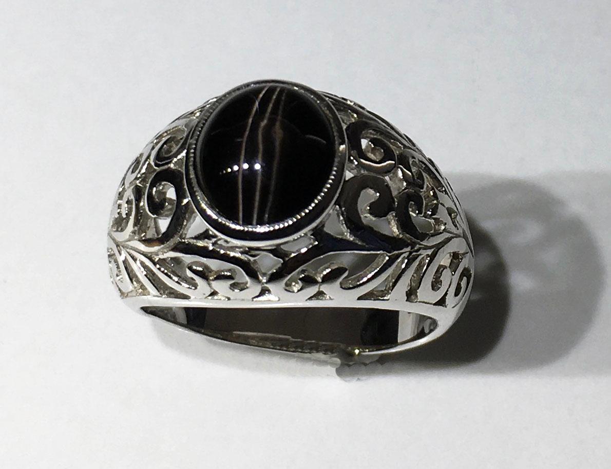 Women's or Men's Cats Eye Cabochon Sillimanite Silver Ring For Sale