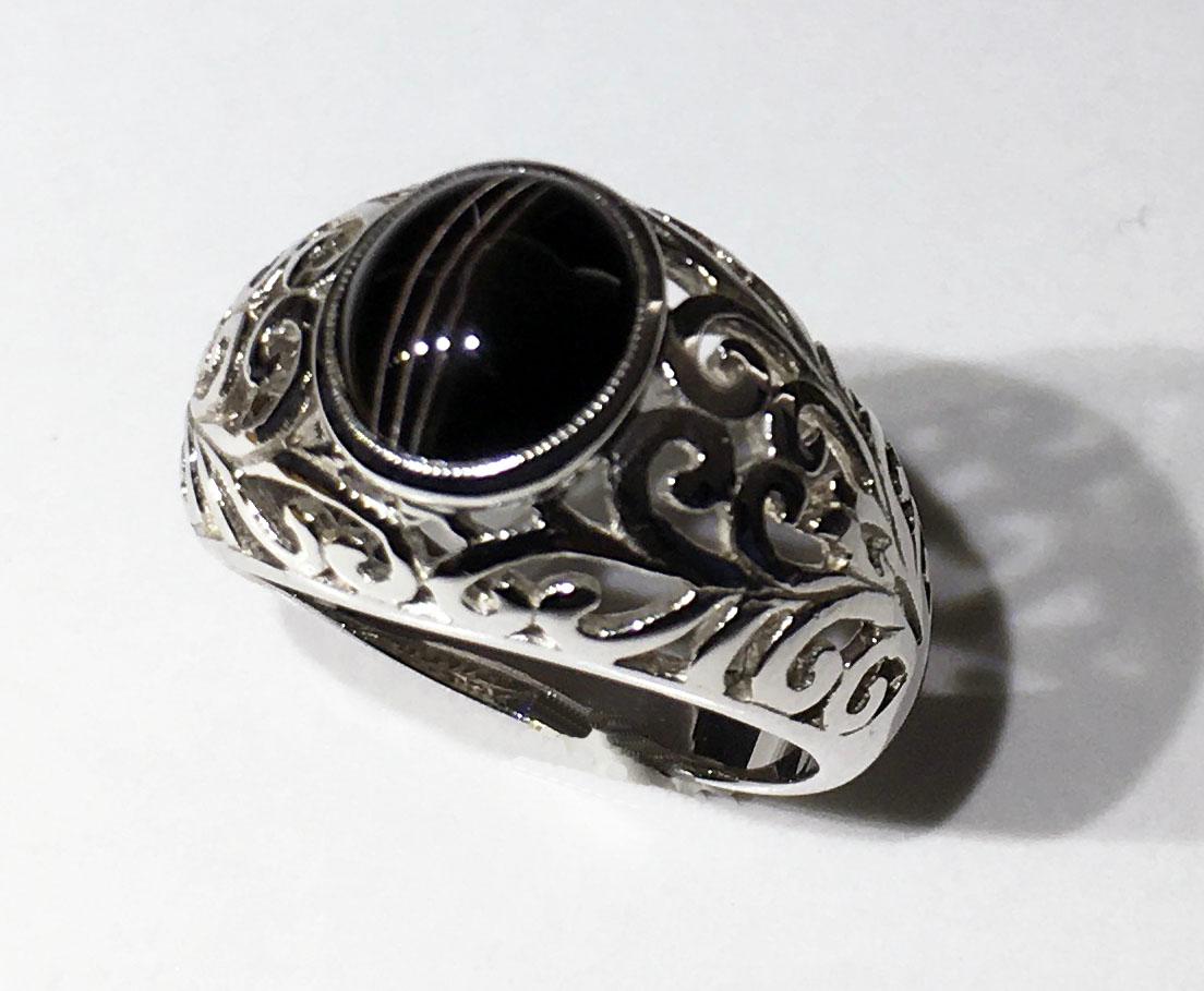 Cats Eye Cabochon Sillimanite Silver Ring For Sale 1