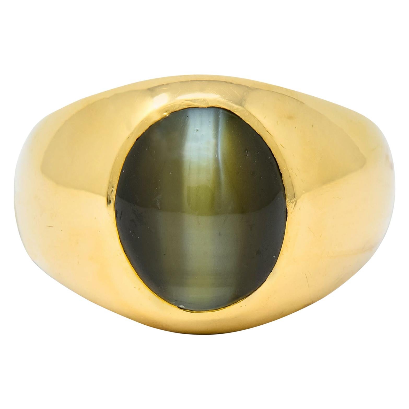 Cat's Eye Chrysoberyl 18 Karat Yellow Gold Unisex Ring