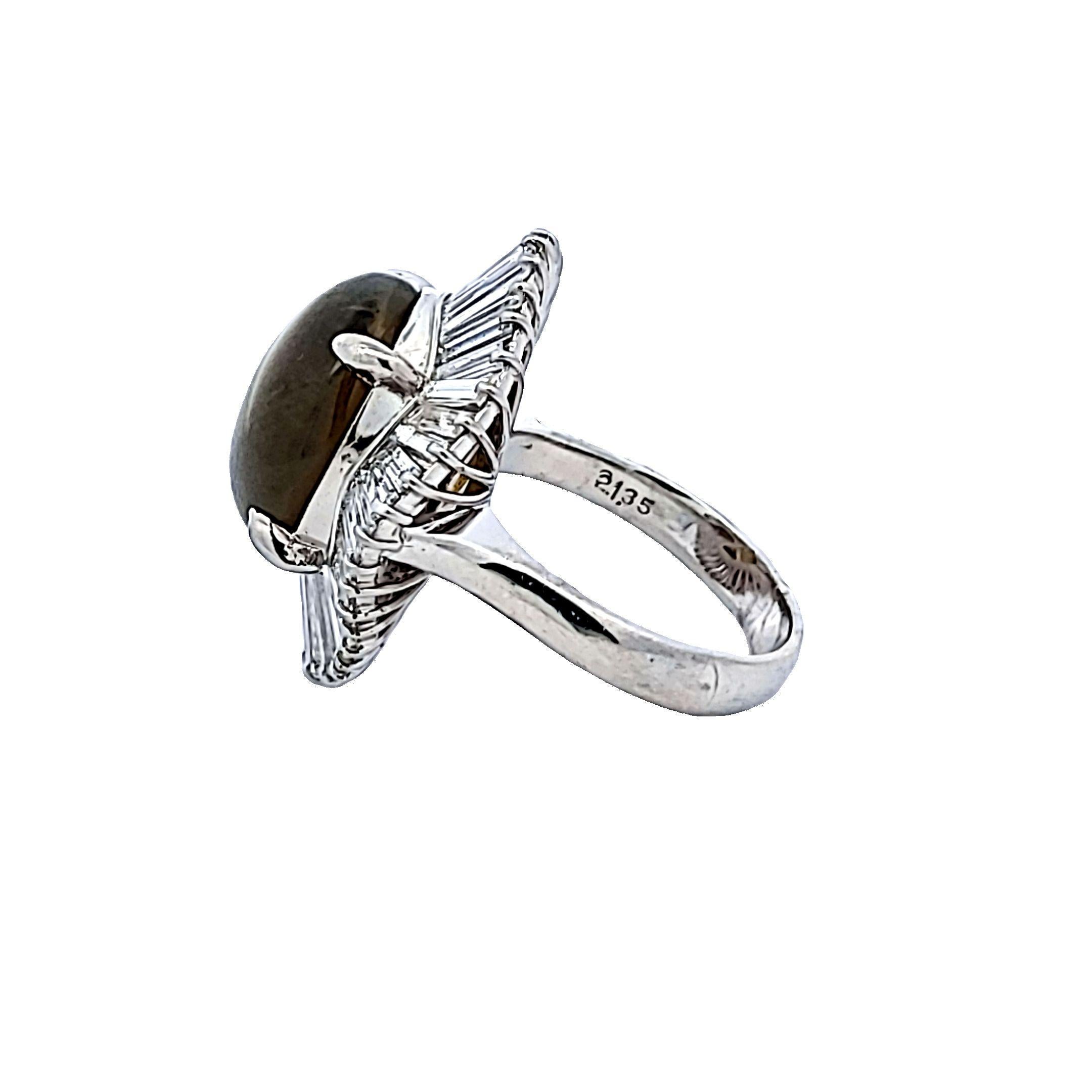 Cat's-Eye Chrysoberyll 3,43 Karat Platin-Ballerina-Ring in Baguette-Form mit Katzenschliff im Zustand „Gut“ im Angebot in New York, NY