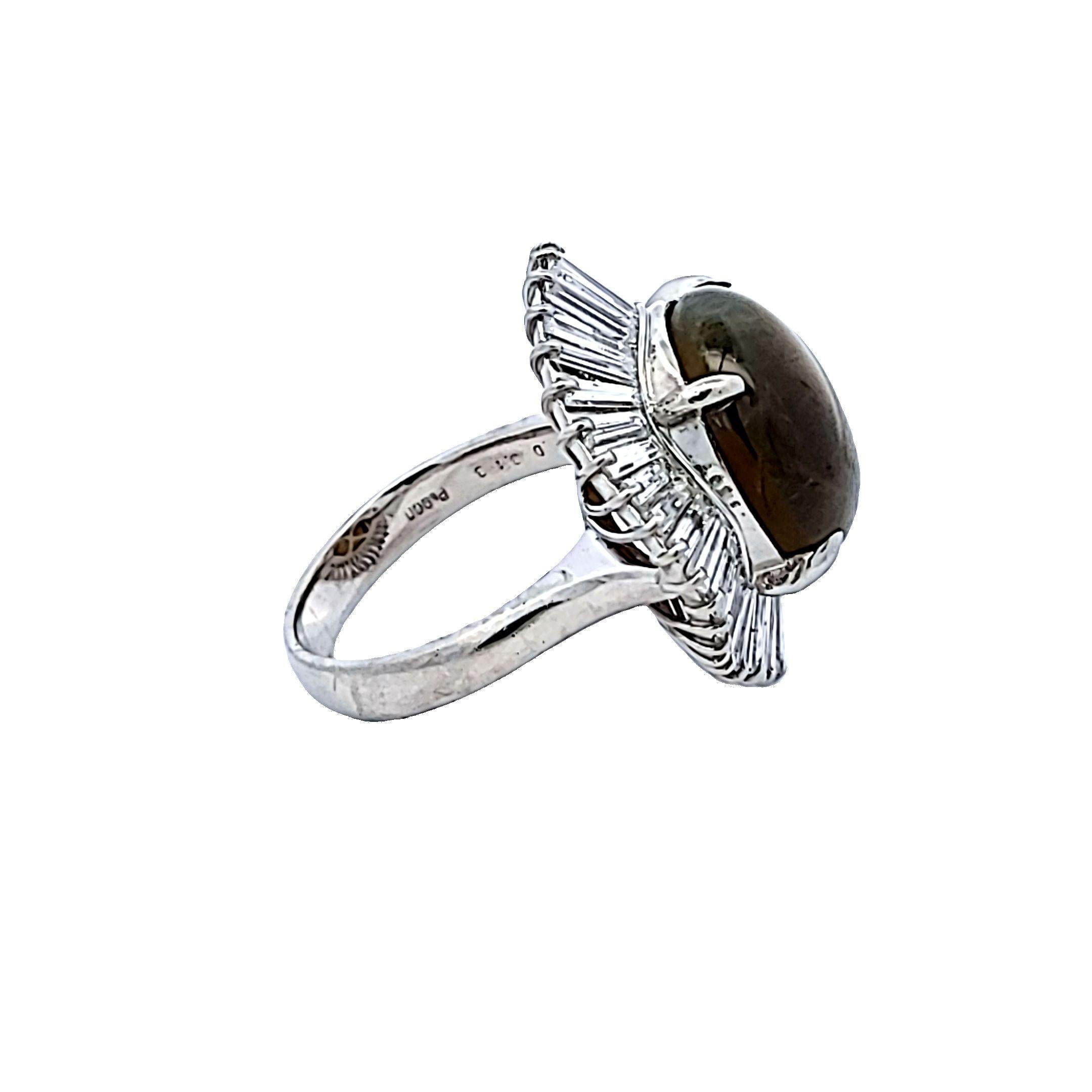 Cat's-Eye Chrysoberyll 3,43 Karat Platin-Ballerina-Ring in Baguette-Form mit Katzenschliff im Angebot 1