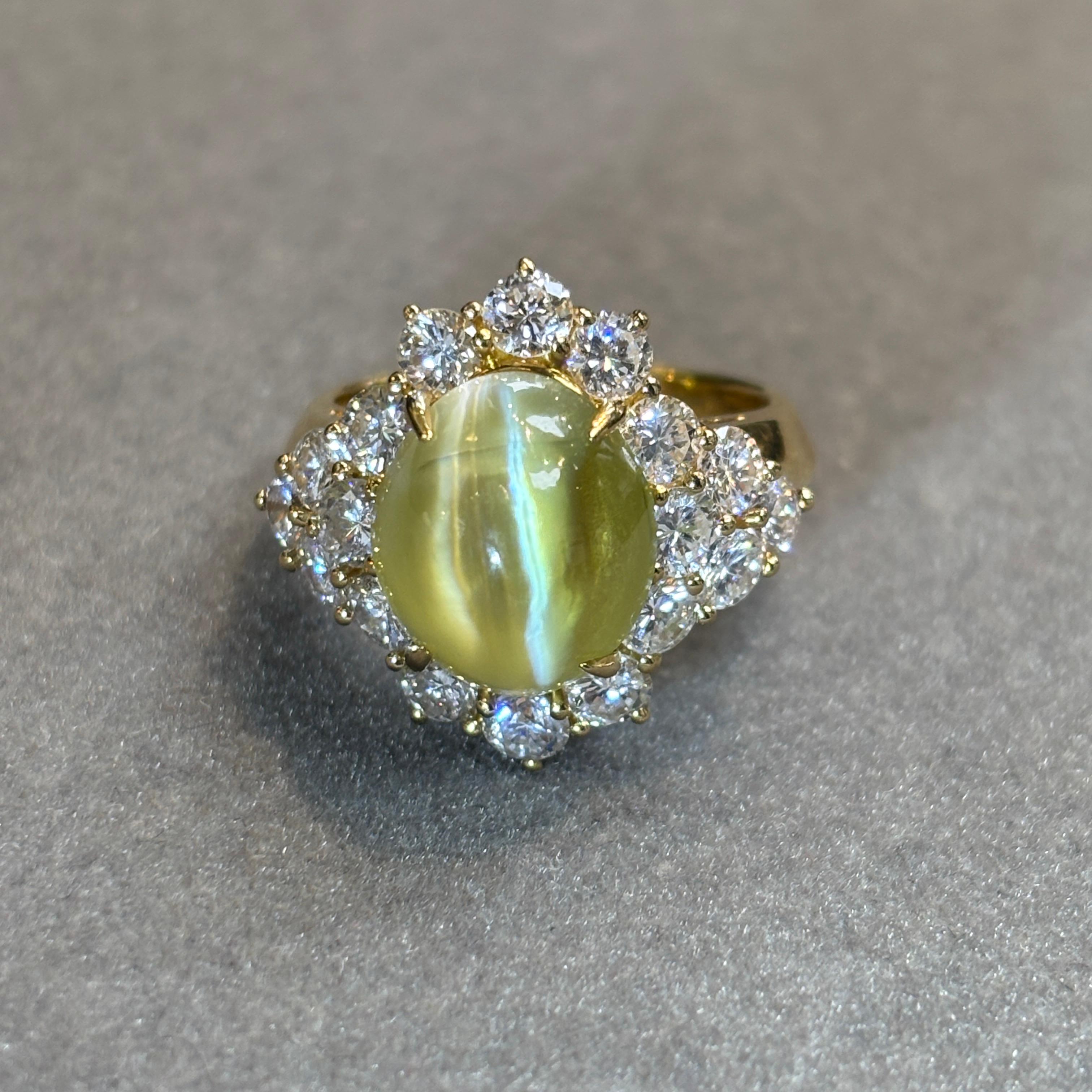 Ring mit Katzenauge, Chrysoberyll und Diamant im Angebot 5