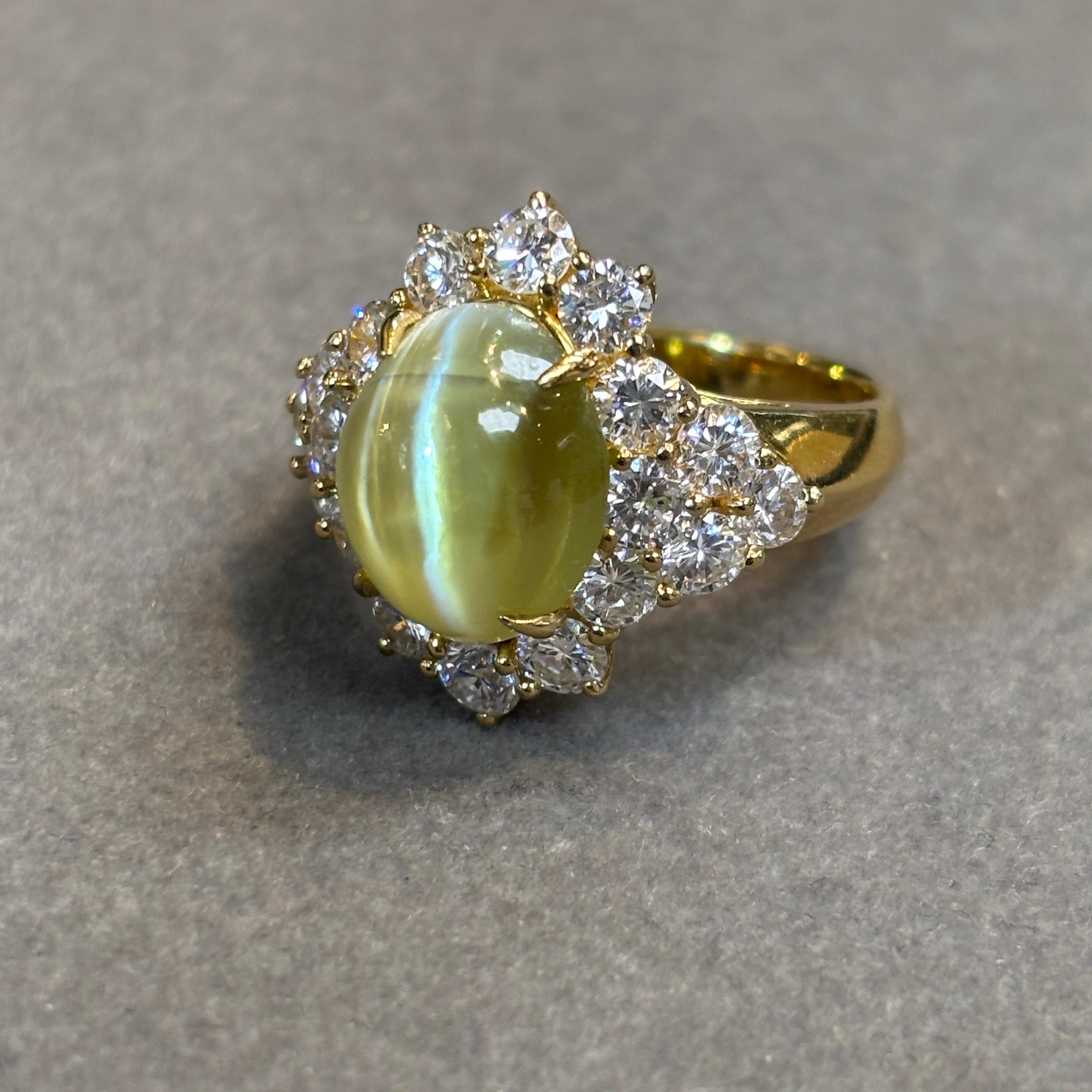 Ring mit Katzenauge, Chrysoberyll und Diamant im Angebot 6
