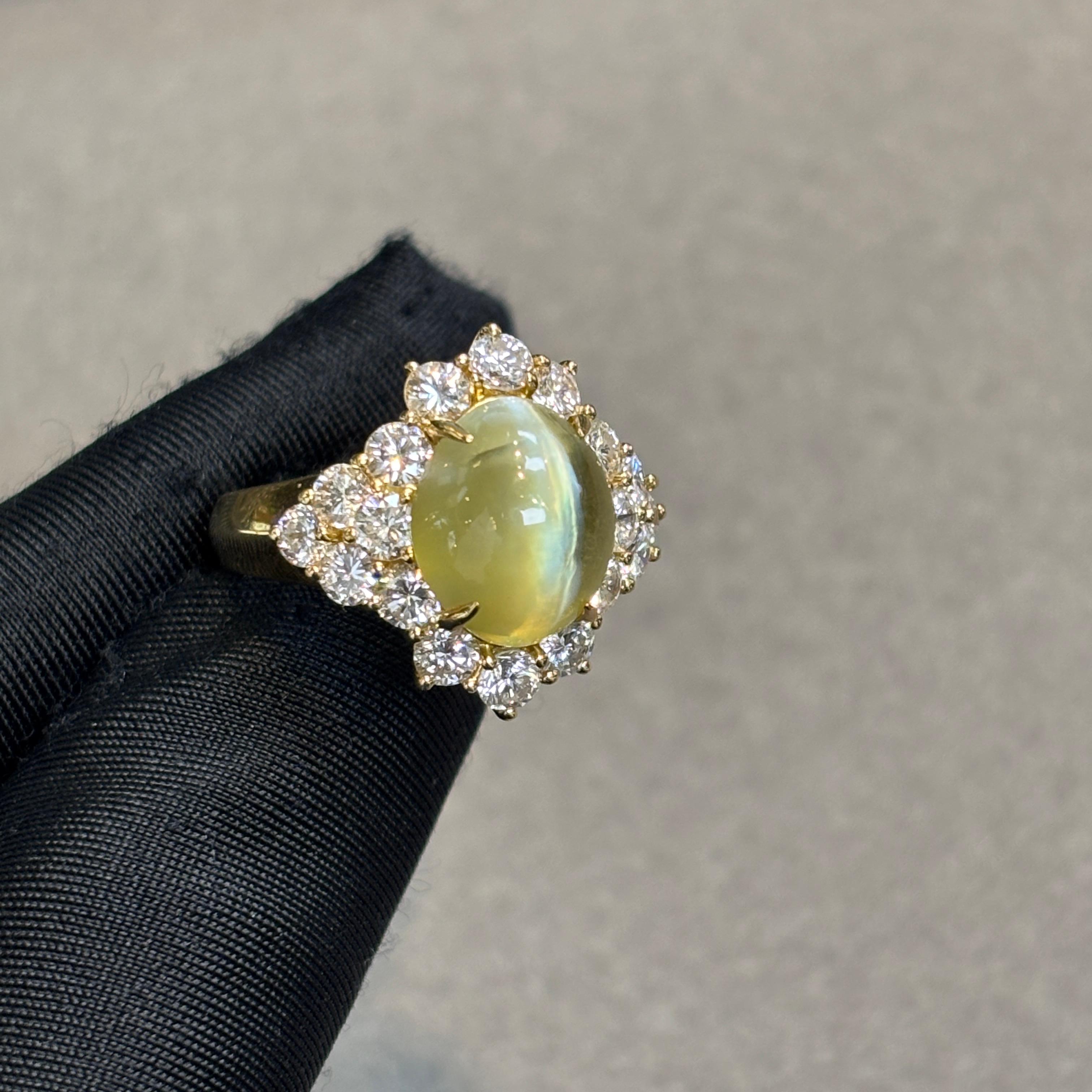 Ring mit Katzenauge, Chrysoberyll und Diamant im Angebot 8