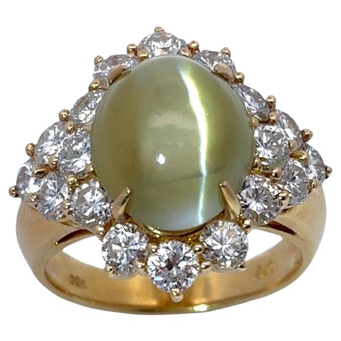 Ring mit Katzenauge, Chrysoberyll und Diamant im Angebot 9