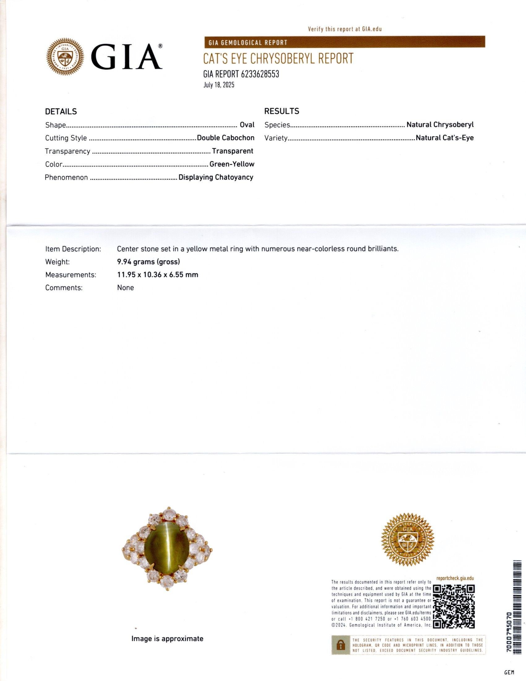 Ring mit Katzenauge, Chrysoberyll und Diamant im Angebot 10