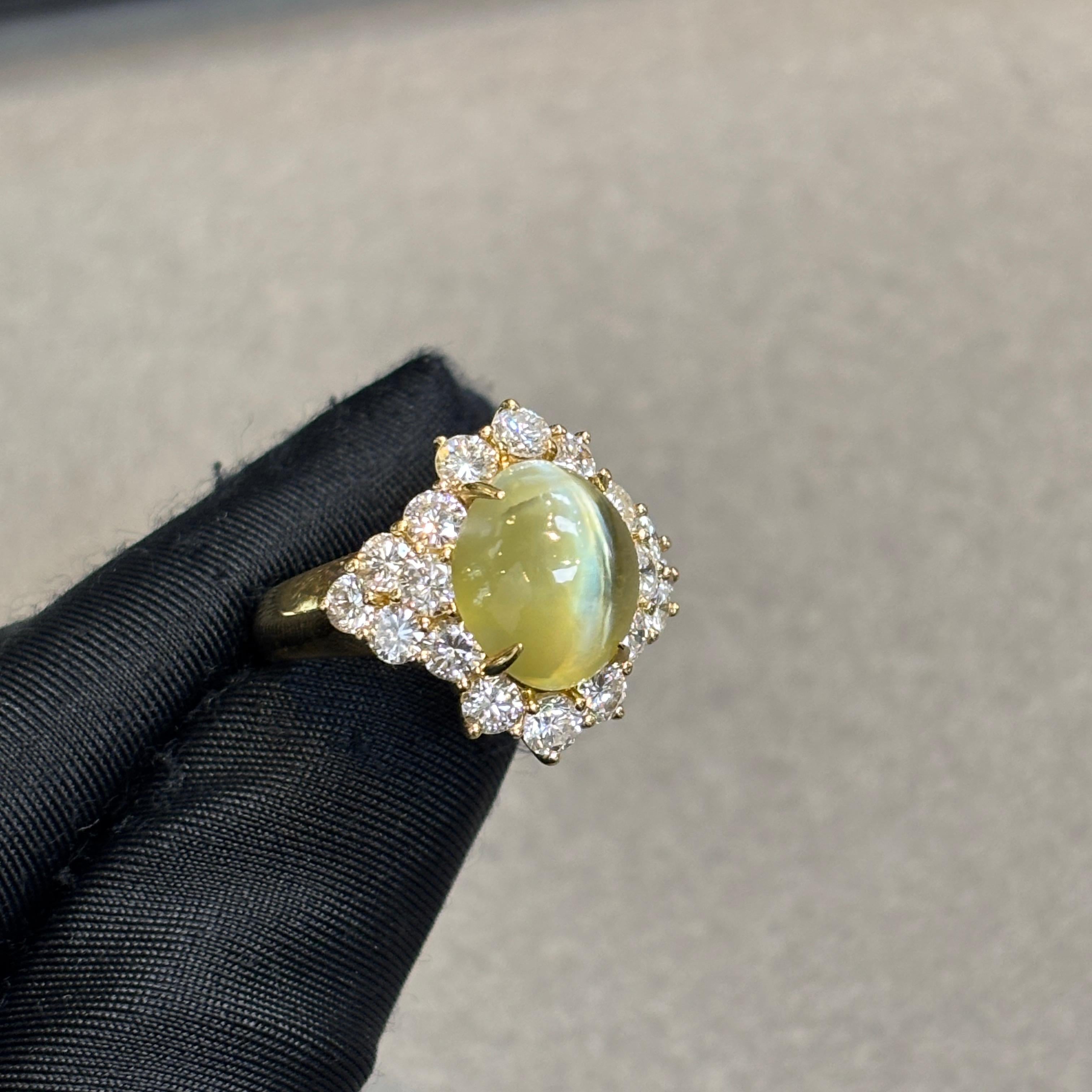 Ring mit Katzenauge, Chrysoberyll und Diamant im Zustand „Hervorragend“ im Angebot in New York, NY