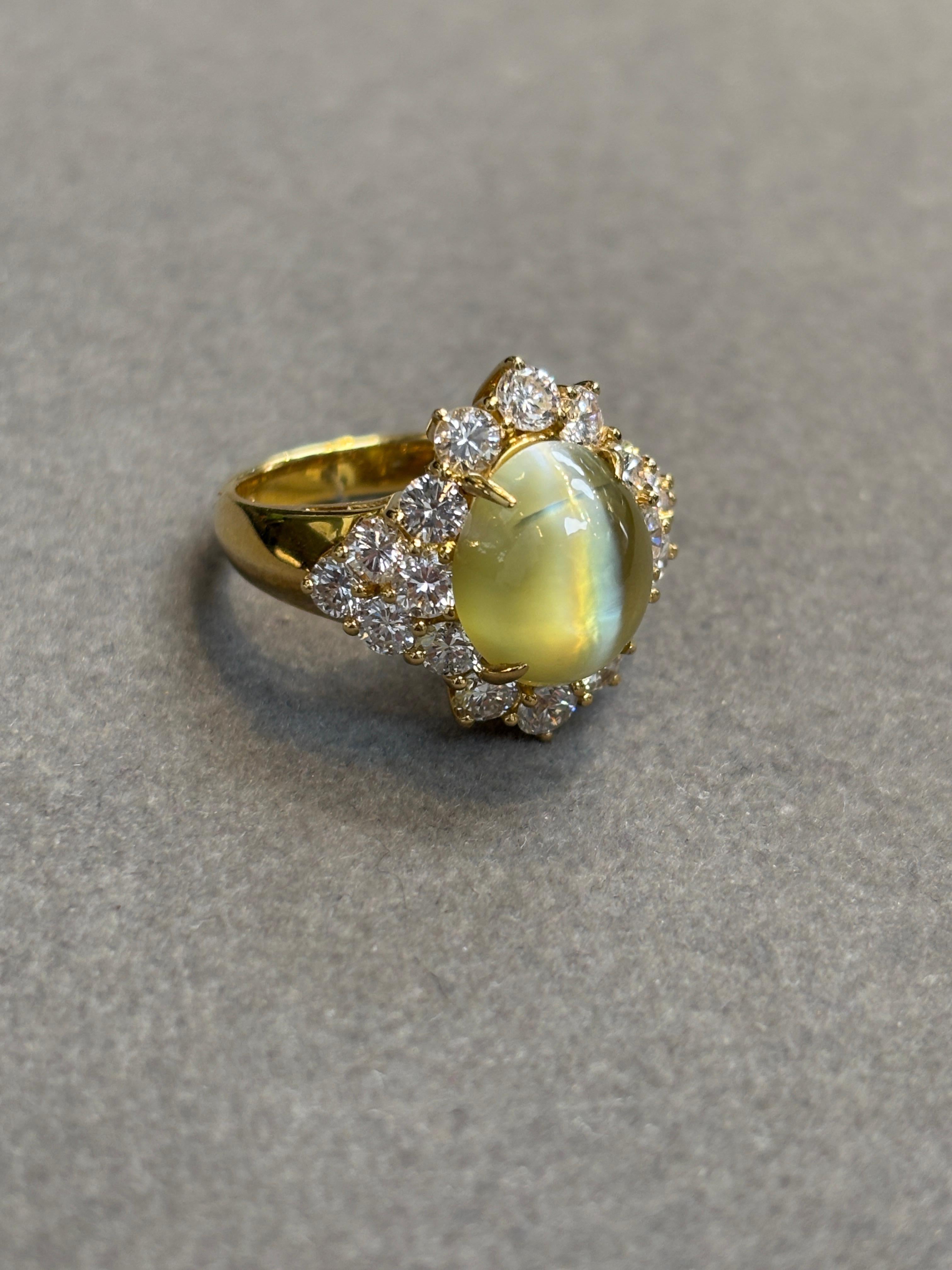 Ring mit Katzenauge, Chrysoberyll und Diamant Damen im Angebot