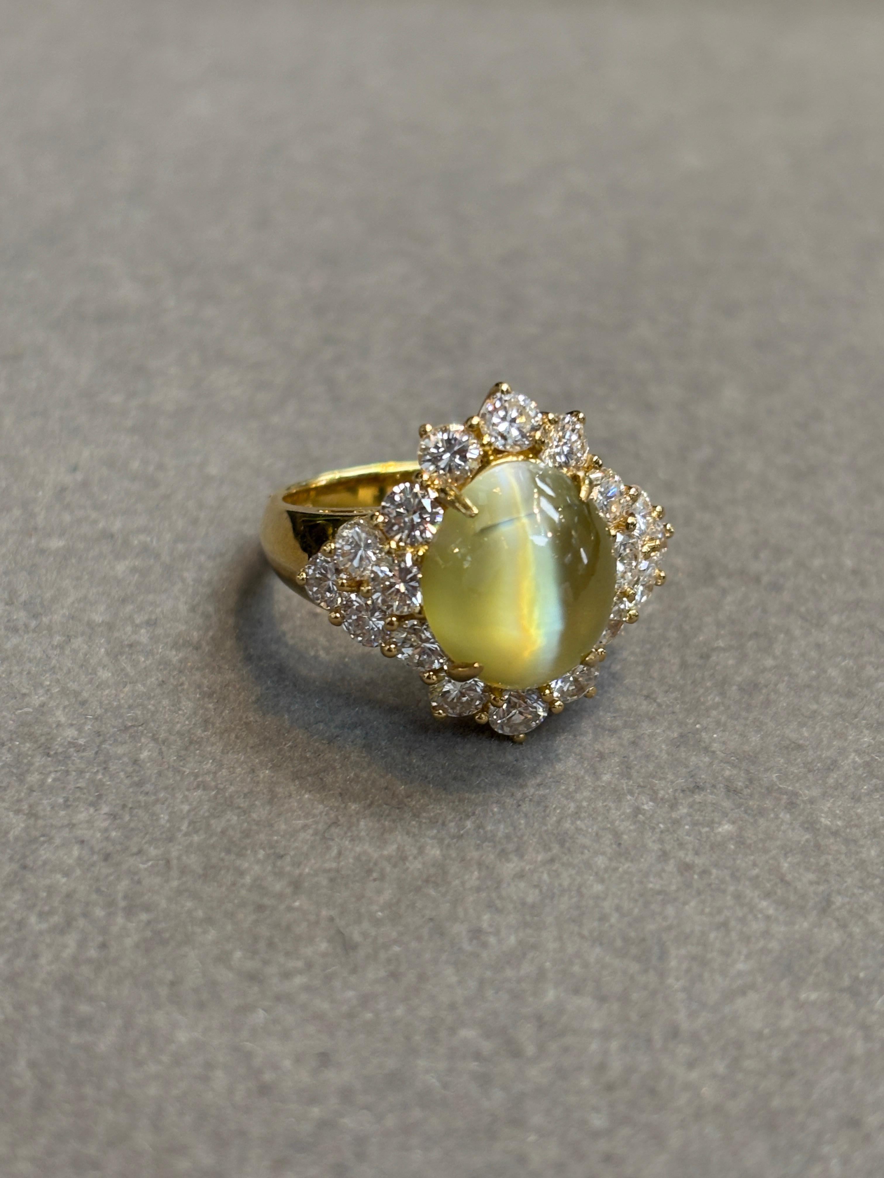 Ring mit Katzenauge, Chrysoberyll und Diamant im Angebot 1