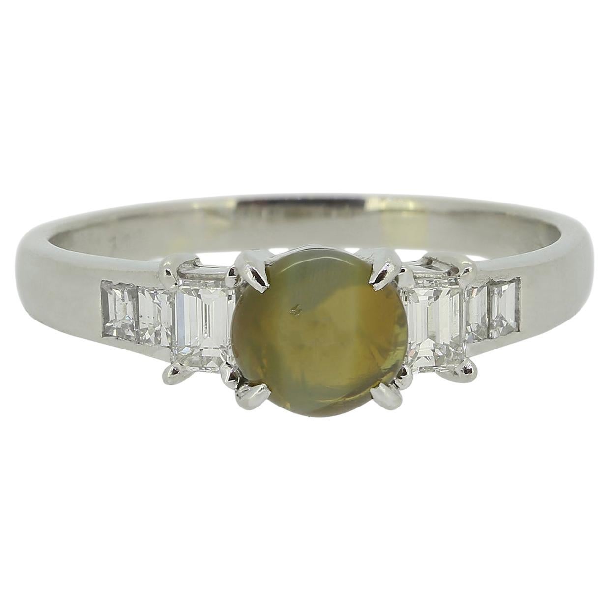 Cat's Eye Chrysoberyl and Diamond Ring