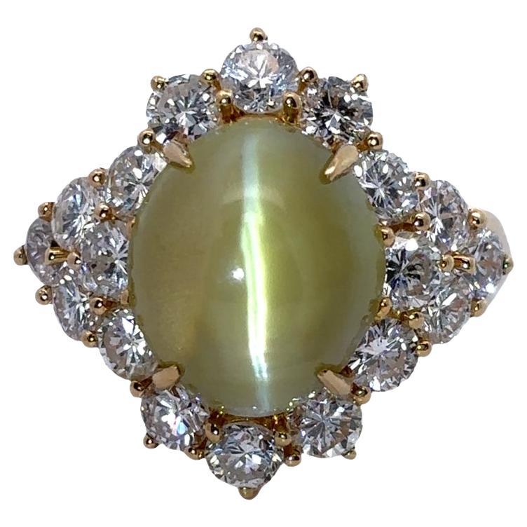 Ring mit Katzenauge, Chrysoberyll und Diamant im Angebot