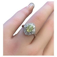 Cat's Eye Chrysoberyl Cabochon and Diamond Ring in Platinum