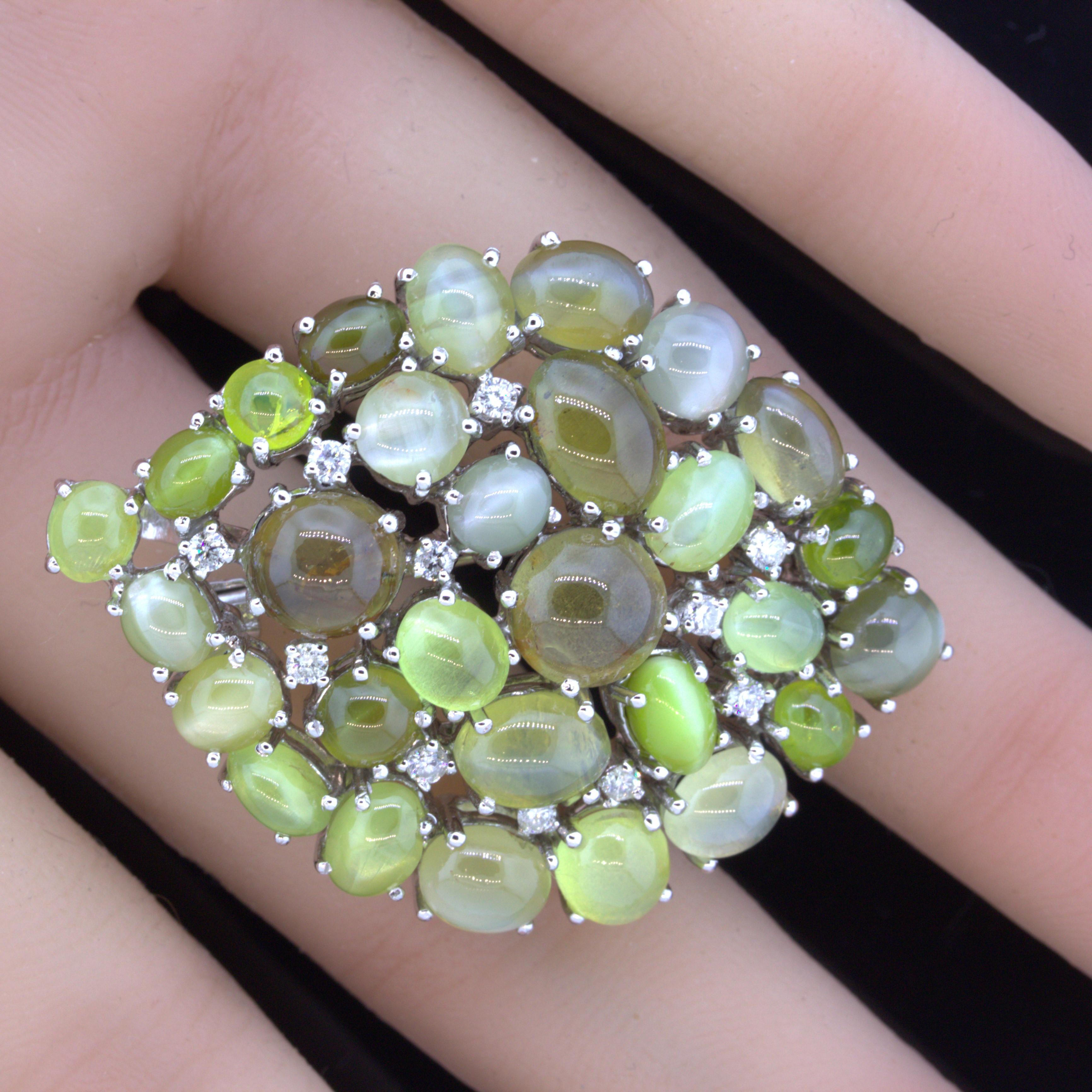 Cats Eye Chrysoberyl Diamond 18k White Gold Brooch-Pendant In Good Condition For Sale In Beverly Hills, CA