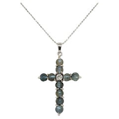 Cat’s Eye Chrysoberyl Diamond Gold Crucifix Cross Vintage Gold Pendant Necklace