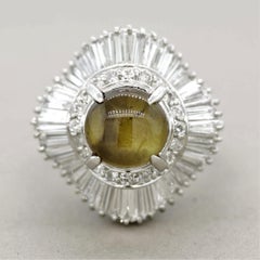 Cats Eye Chrysoberyl Diamond Platinum Ballerina Cocktail Ring