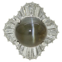 Bague ballerine en platine avec chrysobéryl œil de chat et diamants