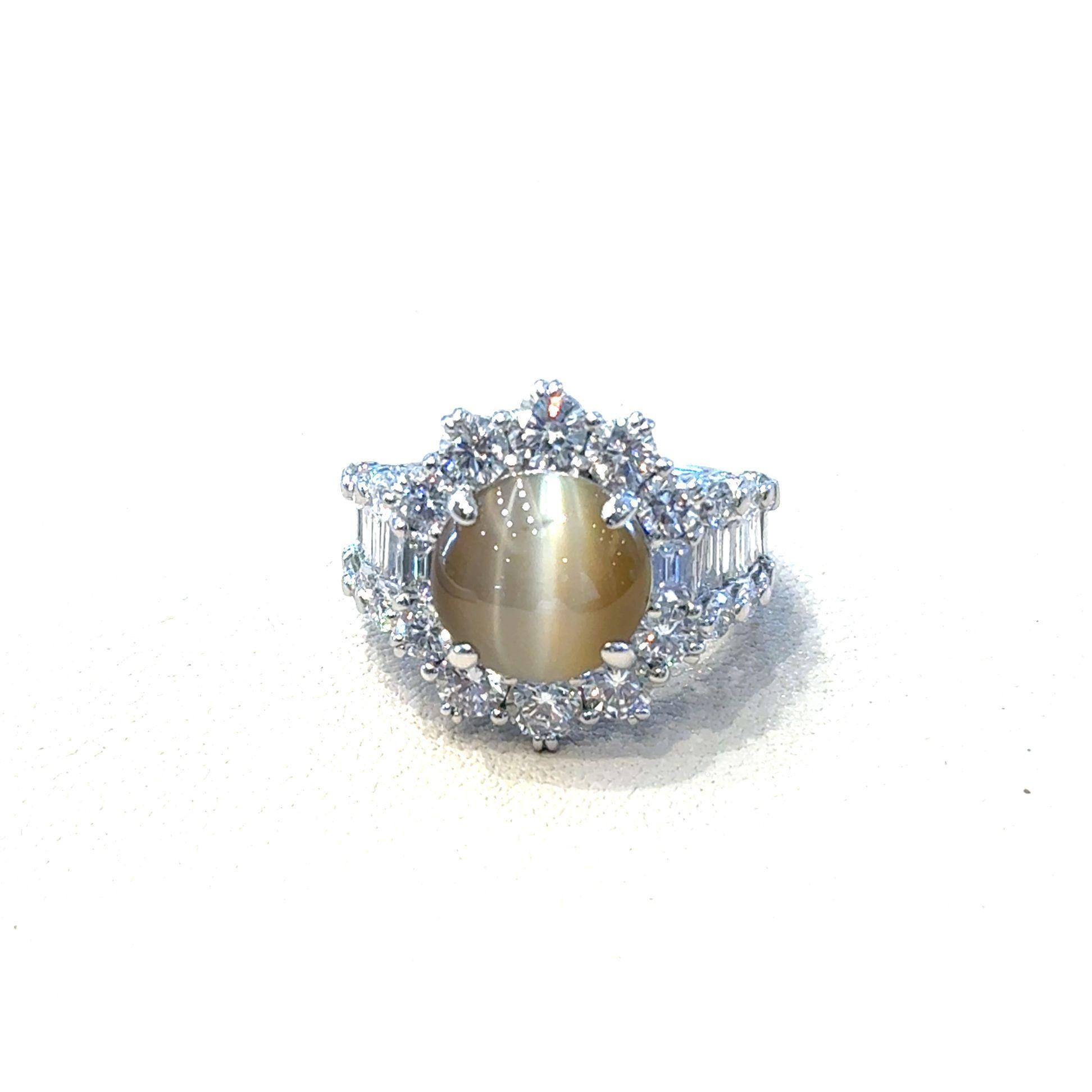 Cats Eye Chrysoberyl Diamond Platinum Cocktail Ring In New Condition For Sale In Beverly Hills, CA