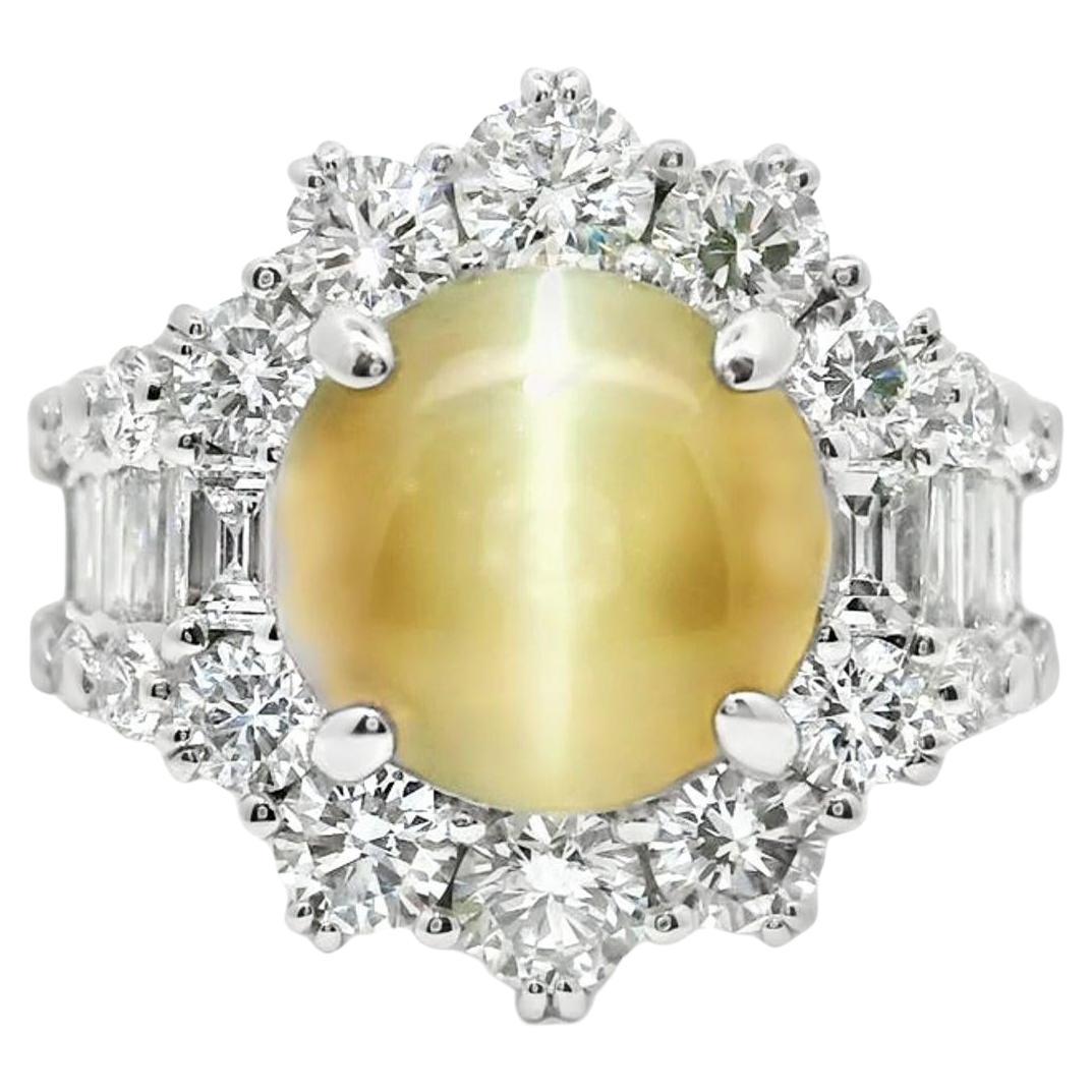 Cats Eye Chrysoberyl Diamond Platinum Cocktail Ring