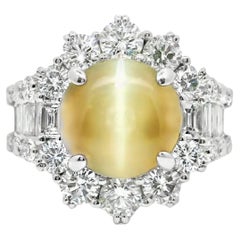 Cats Eye Chrysoberyl Diamond Platinum Cocktail Ring