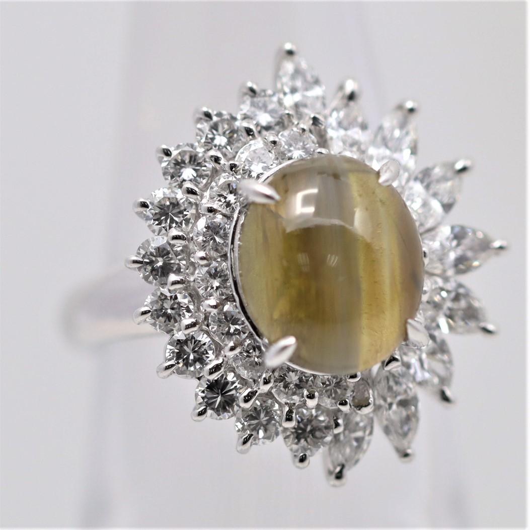 Cats Eye Chrysoberyl Diamond Platinum Ring In New Condition For Sale In Beverly Hills, CA