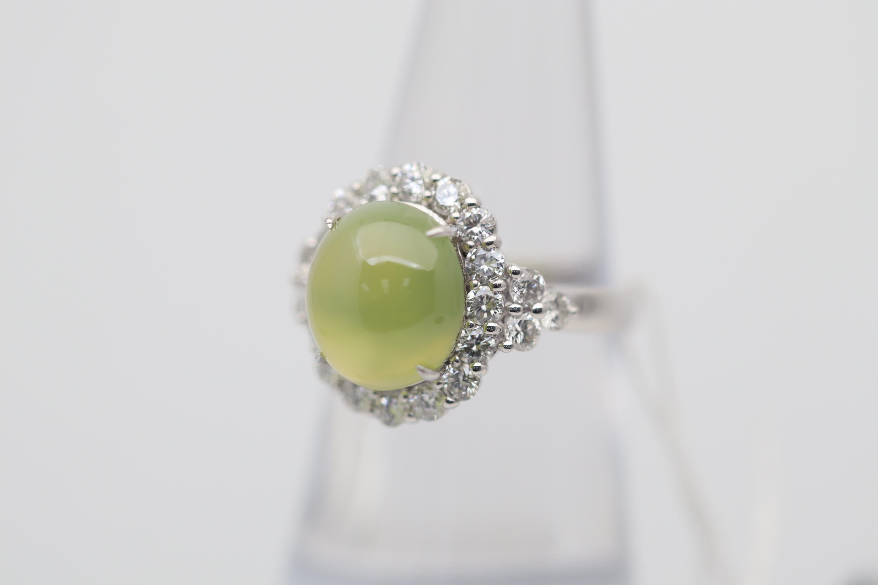 Cabochon Cats Eye Chrysoberyl Diamond Platinum Ring For Sale