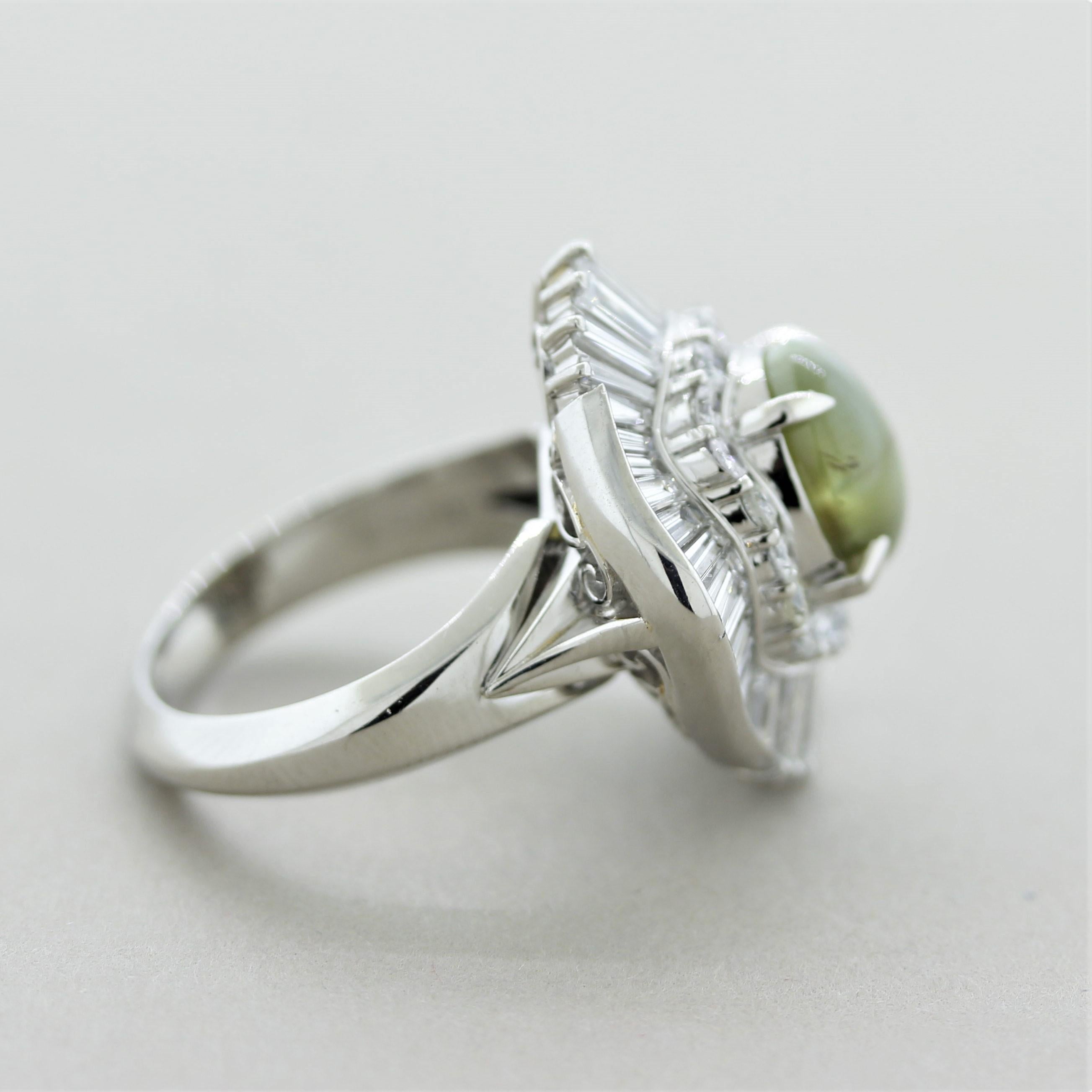 Mixed Cut Cats Eye Chrysoberyl Diamond Platinum Ring For Sale