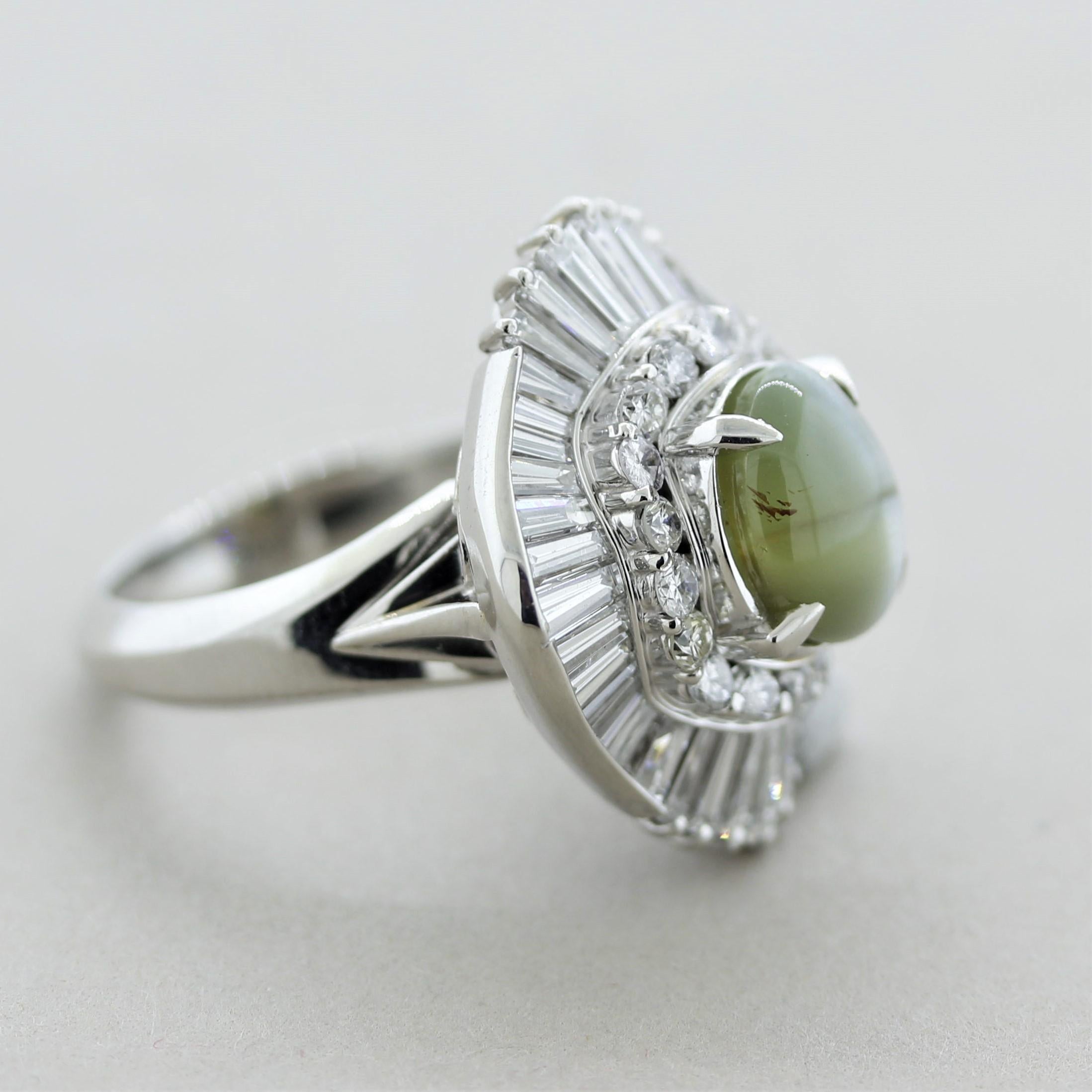 Cats Eye Chrysoberyl Diamond Platinum Ring In New Condition For Sale In Beverly Hills, CA