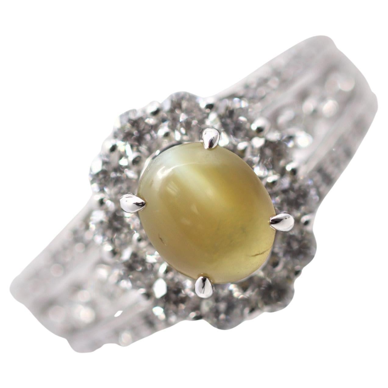 Cats Eye Chrysoberyl Diamond Platinum Ring For Sale