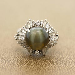 Cats Eye Chrysoberyl Diamond Platinum Sunburst Ring