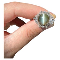 Platin-Sonnenschliff-Ring mit Katzenauge Chrysoberyll und Diamant