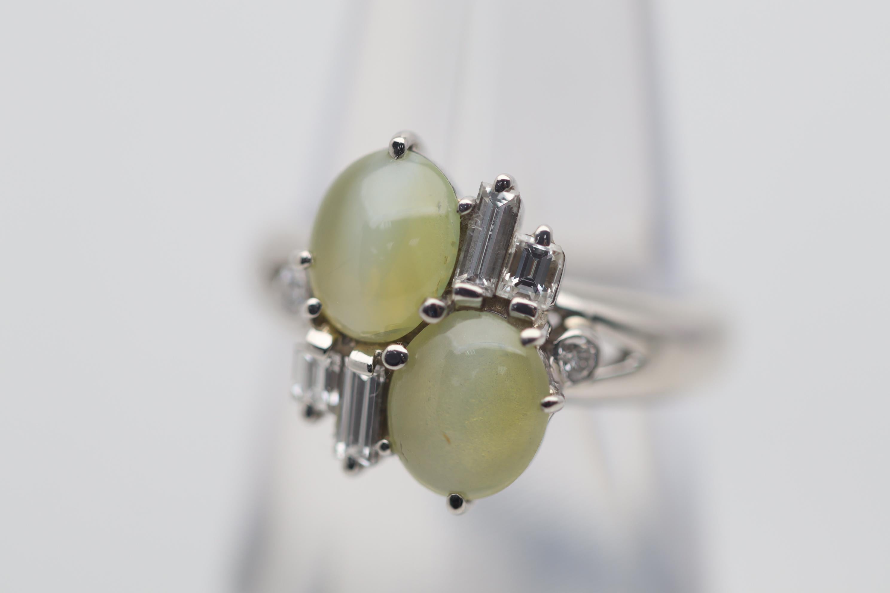 Cats Eye Chrysoberyl Diamond Platinum Twin Ring In New Condition For Sale In Beverly Hills, CA