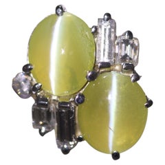 Cats Eye Chrysoberyl Diamond Platinum Twin Ring