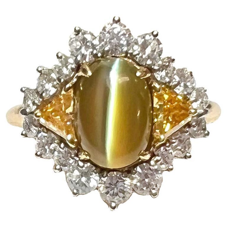 Cat's Eye Chrysoberyl, Fancy Yellow and White Diamond Ring For Sale at  1stDibs