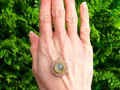 Cat's Eye Chrysoberyl Seed Pearl and Diamond and Yellow Gold Pendant Locket