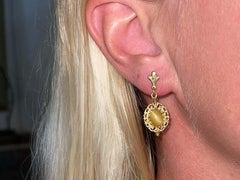 Cats Eye Dangly Drop 14k Solid Gold Earrings